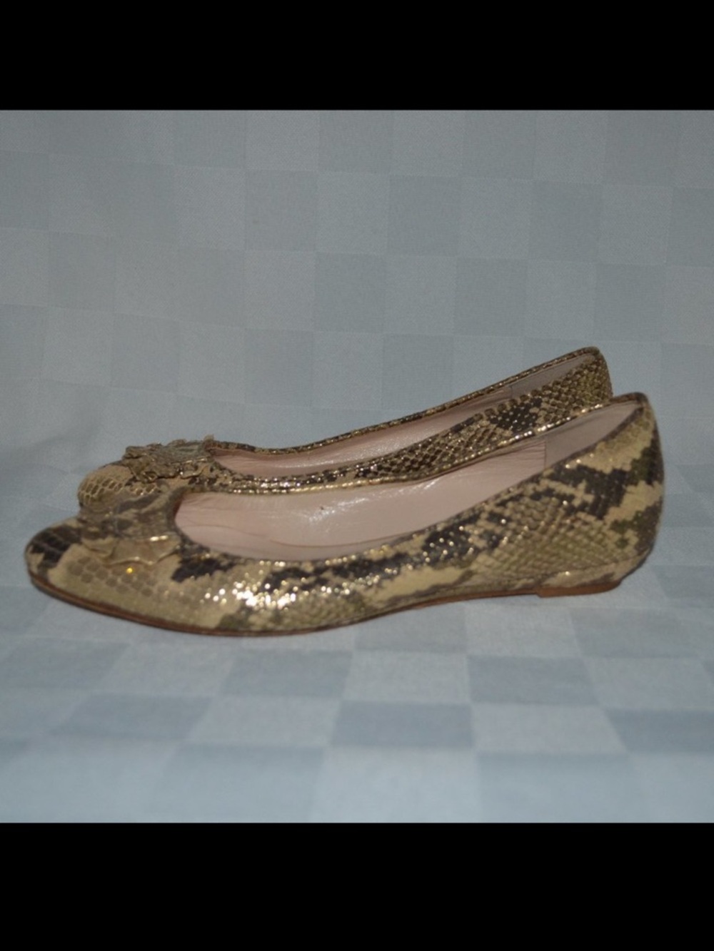 Sz 6 Loeffler Randall Gold Snakeskin Effect Ballet Flats Shoes